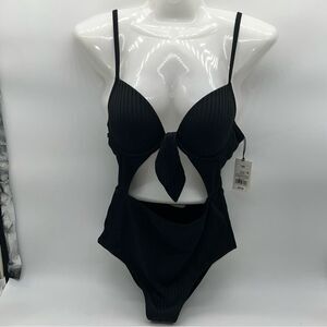 Shade & Shore One-Piece Black Swimsuit w/Adjustable Straps-Light Lift-Size 34B